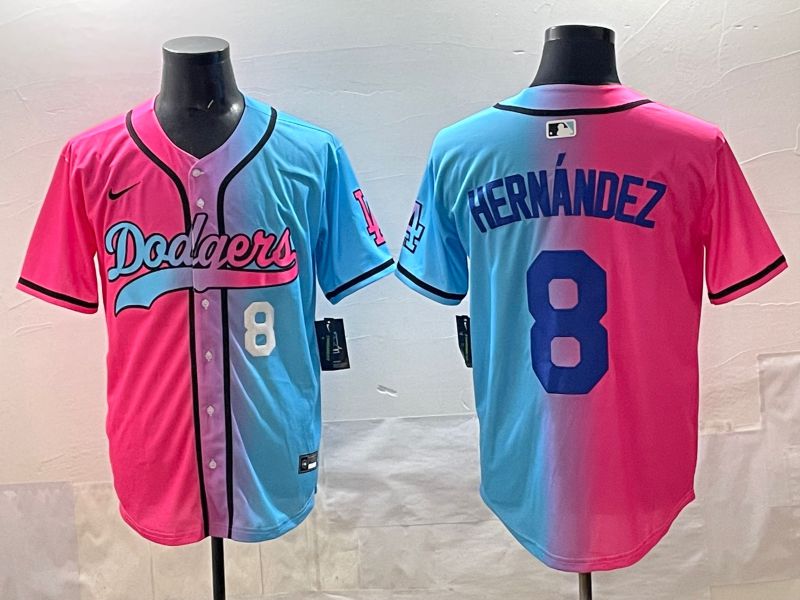 Men Los Angeles Dodgers #8 Hernandez Blue pink Game 2025 Nike MLB Jersey style 005